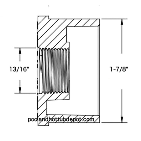 White PVC Reducer Bushing - 1-1/2" Spigot x 1/2" FPT
