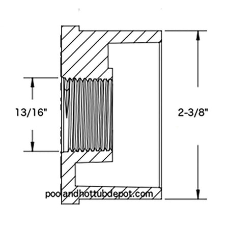 White PVC Reducer Bushing - 2" Spigot x 1/2" FPT