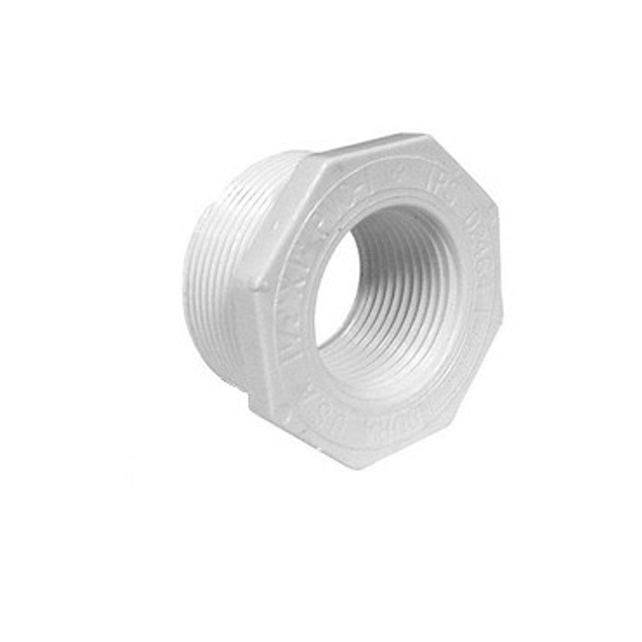 White PVC Threaded Bushing - 2" MPT x 1-1/2" FPT