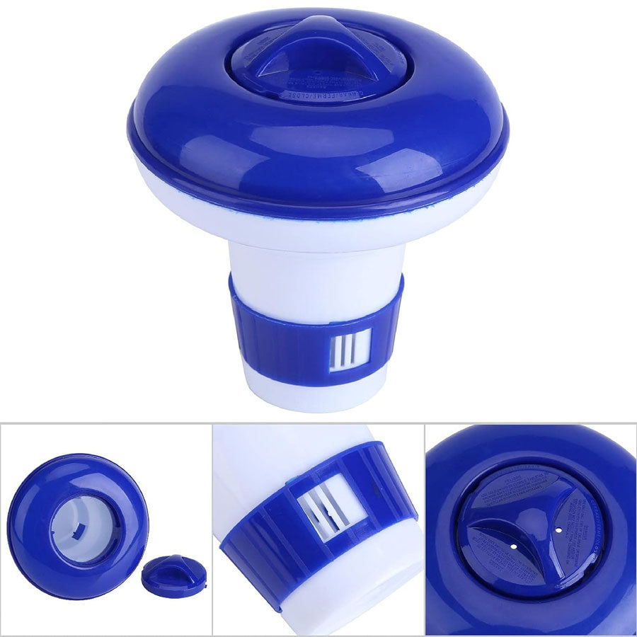Floating Chlorine Puck Dispenser close-up image collage.