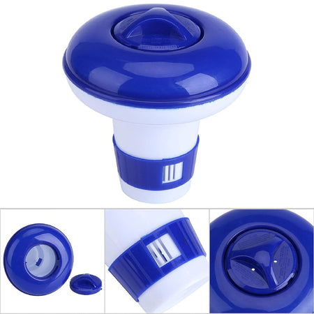 Floating Chlorine Puck Dispenser close-up image collage.