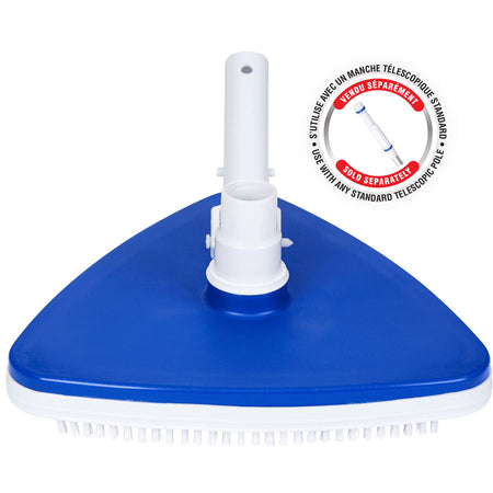 Triangle Pool Vacuum Head with Swivel Adapter telescopic pole badge and explanation.