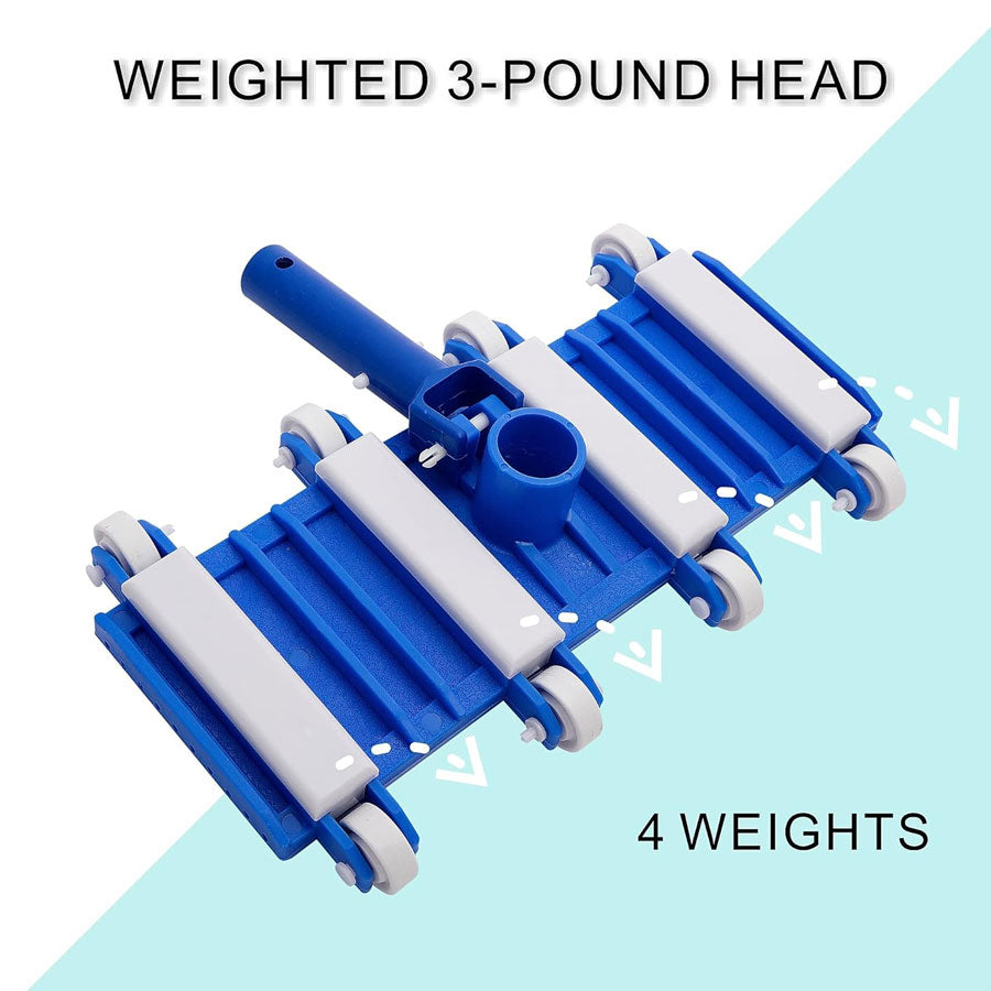 Pool Vacuum Head with Wheels highlighting 4 weights above wheels.