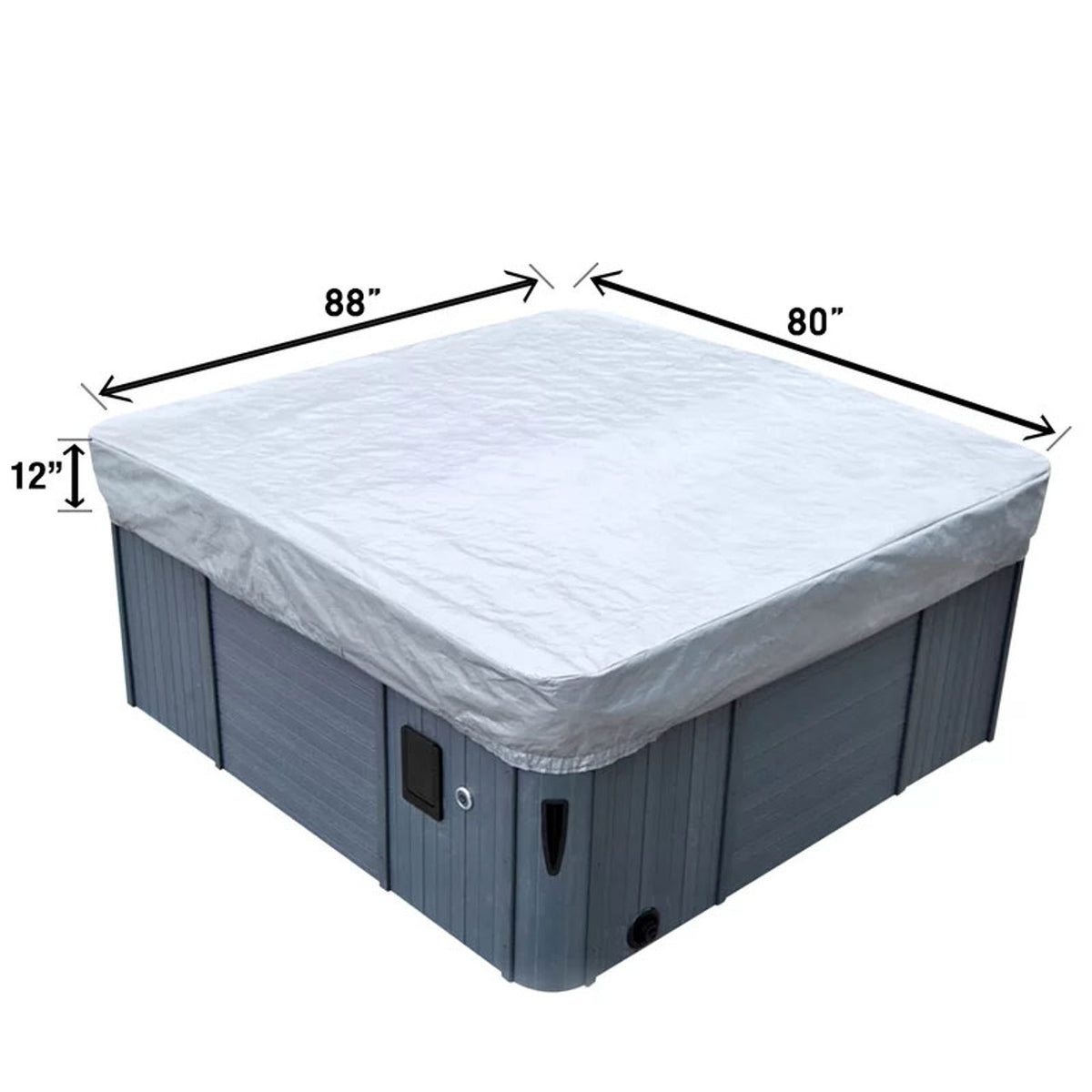 Hot Tub Cover Cap For Beachcomber Spas protecting the spa hard cover from the elements, illustrated dimensions 88" x 80" x 12".