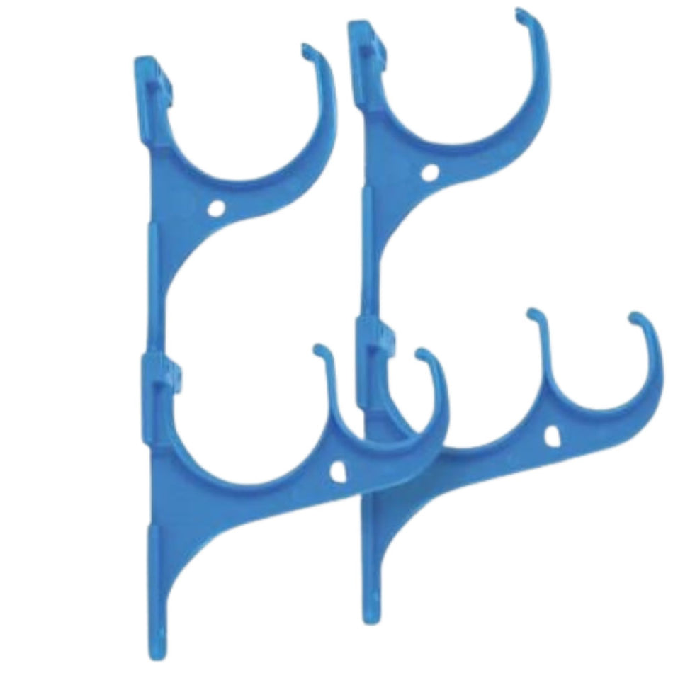 Triple Hook Accessories Hanger 2 Pack - Blue, ideal for organizing pool cleaning tools and reducing clutter.
