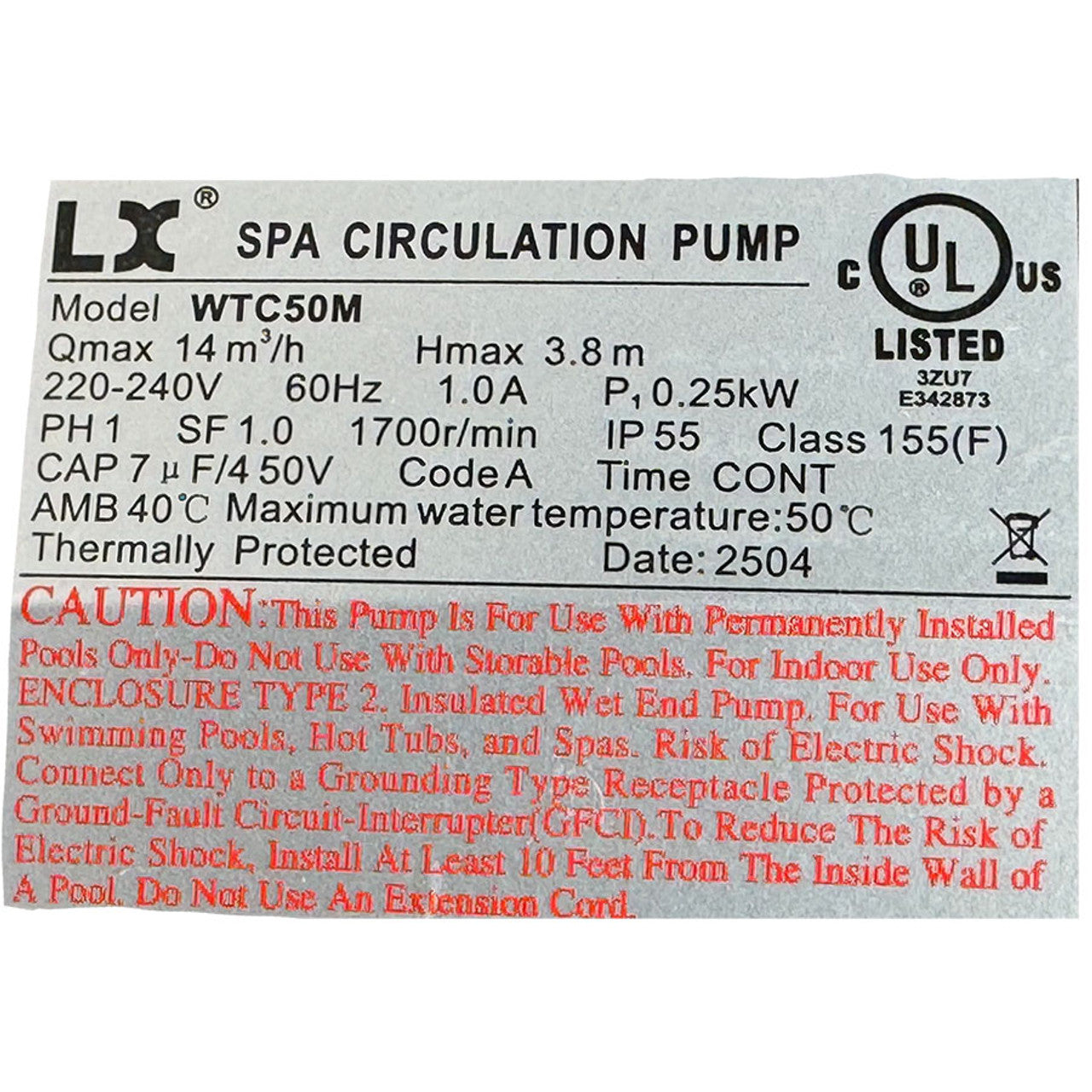 LX Circ Pump 240 Volts - WTC50M-L