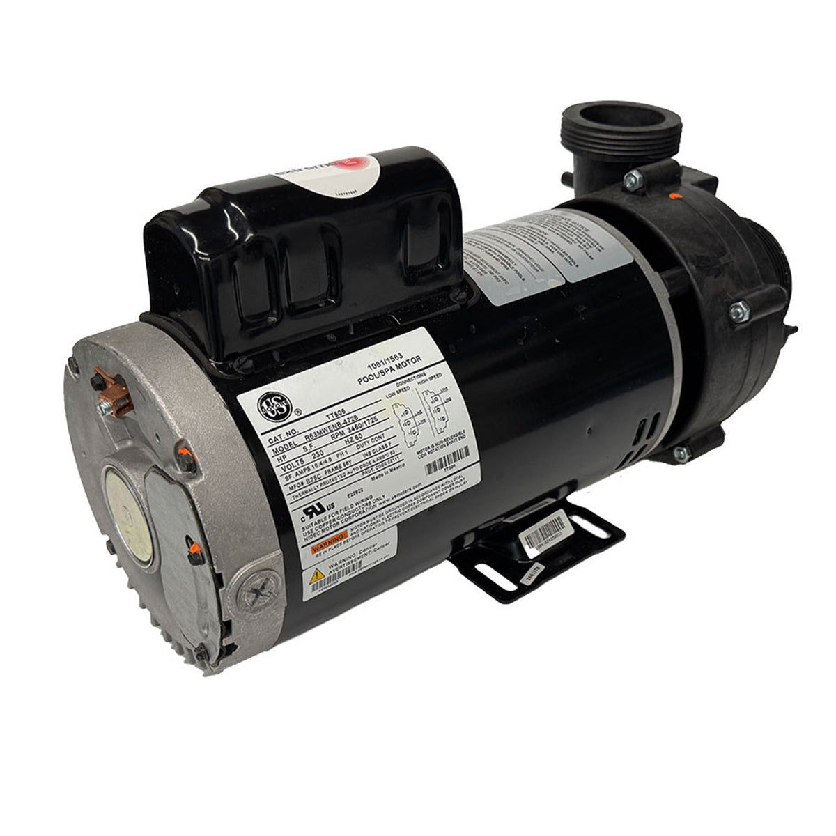 5HP Pump For Canadian Spas featuring a black and silver design with intake and discharge fittings visible.