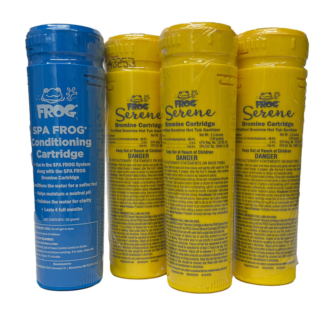 Spa Frog 3 Month Refill Kit, conditioning cartridge and three yellow bromine cartridge