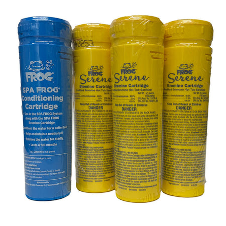 Spa Frog 3 Month Refill Kit, conditioning cartridge and three yellow bromine cartridge