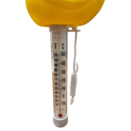 Duck thermometer bottom thermometer close up.