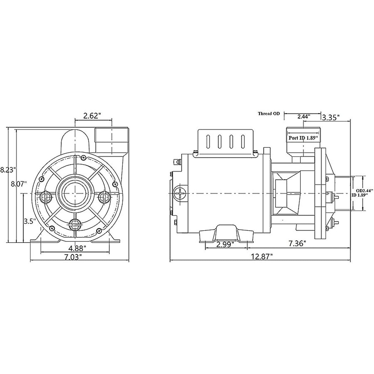 LX hot tub circulation pump LX WTC, 1/15hp, 115v/230v, 48Fr, 1.5"