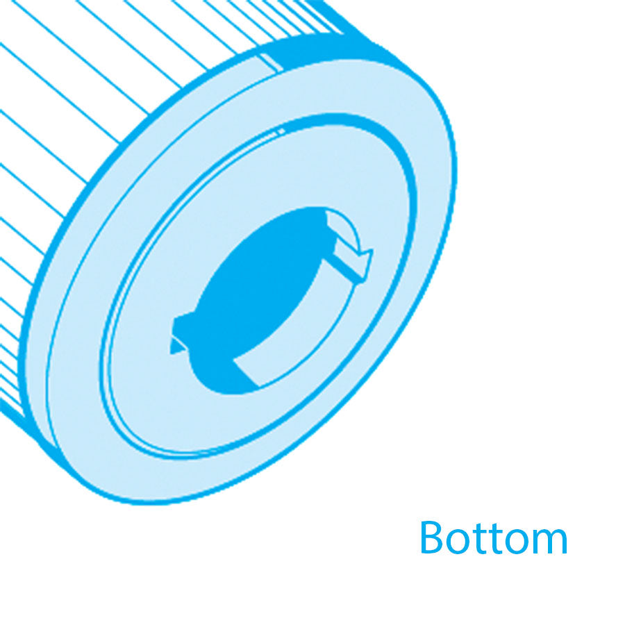 Bottom view of Hot Tub Filter For Vita Spas PVT50 C-8350 pool cartridges showing 2-3/8" open with slots.