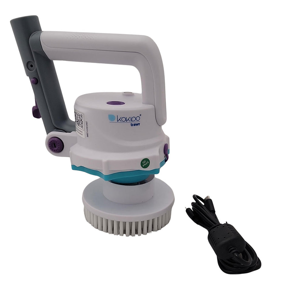 Telsa Scrubby Pool Scrubber by Kokido with rotating brush and power cord for spa and above-ground pool cleaning.
